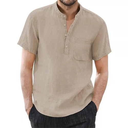 Mens linen henley shirts short - linen,
