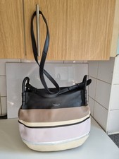 RADLEY DESIGNER WOMENS BLACK PINK STRIPE LARGE LEATHER CROSSBODY SATCHET HANDBAG