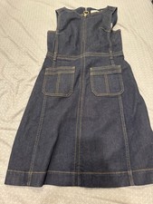Tory Burch Zip Up Denim Sleeveless Dress Womens Sz 0 Patch Pockets Belt Sold Out