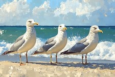 Seagulls Beach Seaside Canvas