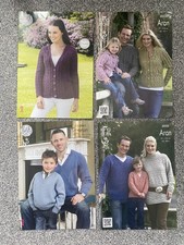 King Cole Fashion Aran Knitting Patterns x4 - family Sweaters & Cardigans 