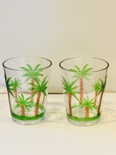 M&S Plastic Palm Trees Tumbler Glass X 2 Picnic Outdoor Dining Tropical Glasses