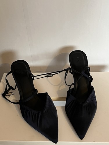 Navy blue satin pointed - navy,