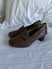 Scholl Brown Leather Retro Backguard Heels Loafers Size 39 UK 6 70s Shoes