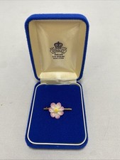 Vintage Aynsley Flower Brooch Pink Fine Bone China 3cm Gold Tone Bar In Gift Box