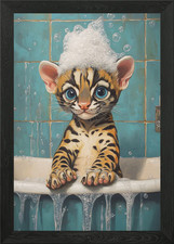Bengal Kitten Bath Time Framed