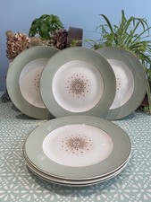 Set Of 6 W.H. Grindley Satin White Tudor Star  Dinner Plates 10’, Superb Cond.