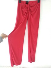 6, PLT, Red​ Slinky Ruched Front Wide Leg Trousers, Mid Rise