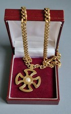 Vintage Signed Monet Gold Plated Maltese Cross Pendant on 24inch long Necklace