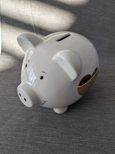 White and gold ceramic piggy - ceramic,