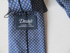 DRAKE'S BLUE SMALL CIRCLE  TIE HAND MADE NEW WITH TAG