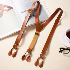 Vintage Leather 6 Buttons Non-slip Suspenders Unisex Y-shape Stretchy Adjustable