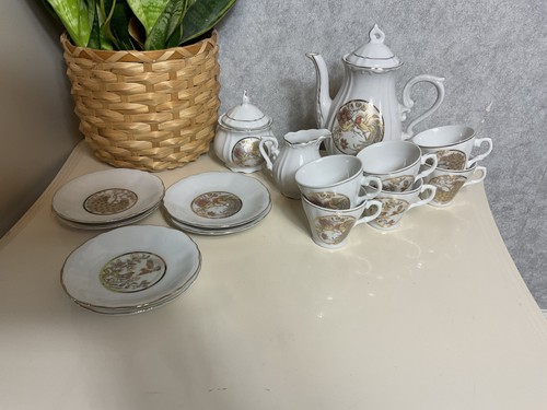 Vintage porcelain tea set bird - vintage,