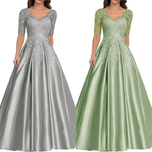 Bride dresses satin neck - satin, v-neck