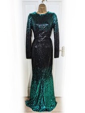 KU BY SPENDLOVE Teal & Black Sequin Ombre Backless Gown Dress, Size 6/8 - NWOT