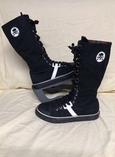 Vintage T.U.K High Black Canvas Boots / Sneakers Skull Size UK 4