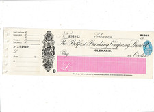 BELFAST  BANKING  UNUSED  CHEQUE  19--  GLENARM