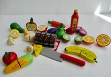 Wooden Toy Pretend Play Food: Fruit, Vegetables, Eggs, Swiss Roll