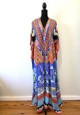 Camilla One Size Split Ham Lace Up Kaftan Crystal Embellishment 100% Silk