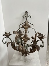 Pair Of Vintage French Shabby Chic Candle Wall Sconces - Faded Painted Metal 