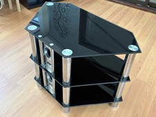Black Glass Corner TV  Stand Unit Three Tier Excellent Condition