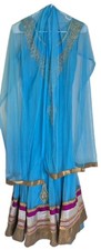 Anarkali Blue Net Churidar Kameez Dupatta Women Size S 