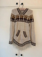 Vintage Peru Peruvian Artisan Aztec Alpaca Hoodie Jumper Fringe Pockets