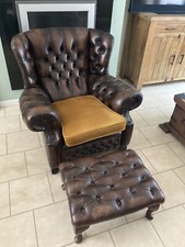 Chesterfield Armchair Wingback Vintage With Footstool