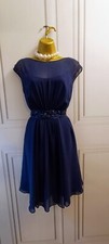Coast Size 12 Lori Lee Embellished Jewel Belt Navy Blue Short Knee Length Dress 