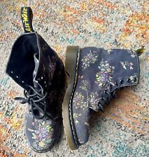 Size 5 Black Fabric Floral Pattern Dr martens doc Martens Castel Ankle Boots UGC