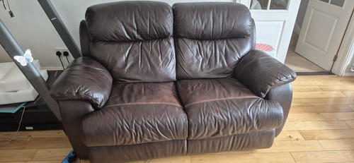 Brown leather seater - brown, sofa