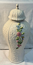 Belleek Lidded Vase Millennium Collection Floral relief decoration 24.5+6.5cm H
