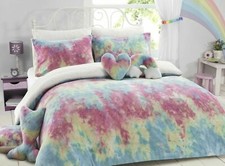 Teddy Bear Fleece Rainbow Tie Dye Duvet Quilt Cover Super Soft Bedding Set