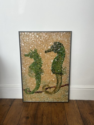 Large framed seahorse mosaic - large,