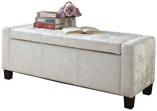 GFW Verona Velvet Ottoman Bench - White | Bedroom End Seat Storage Upholstered