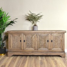 Large Rustic Farmhouse Style 4 Door Reclaimed Elm Carved Design Sideboard