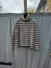 Crew Clothing Grey Striped Alpaca Blend Roll Neck Jumper UK 10