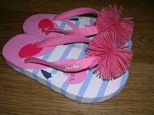 BNWT JOULES Girls Pink Flamingo Pom Pom Flip Flops Sandals Shoes UK 8 Eur 25 NEW