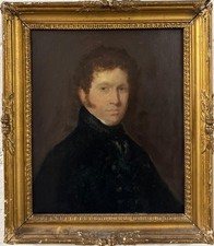 Antique Painting (19TH C-ry ) : A Portrait Of Young Man , Oil On Panel ,  Framed