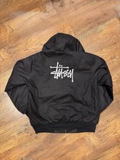 Stüssy Black Zip-Up Hooded Jacket – Minimal Logo – Streetwear – Size [L]
