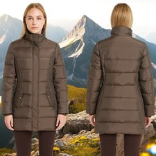 Anne Klein Womens Puffer Coat Size Small Brown Down Feather Fill Winter Jacket