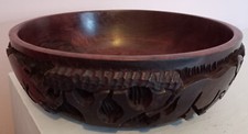 Vintage X Large Hand Carved African Wooden Fruit Bowls Dark Brown