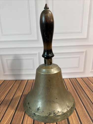 Large antique hand bell etched - hand,