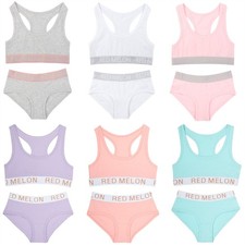 Training Bra Girls Crop Top Vest Knickers Brief Pants Set Cotton Age 7-13 Years