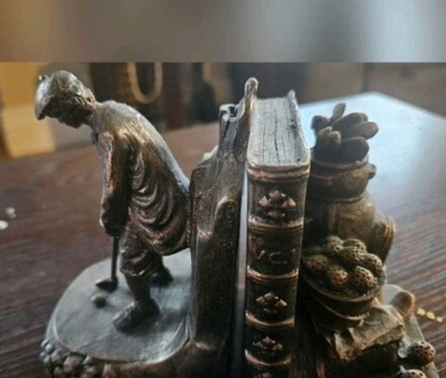 Antique golfer bookends set - bookends,