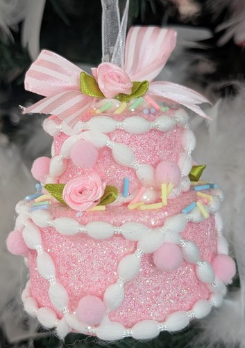 Pink rose cake bow shabby - rose,