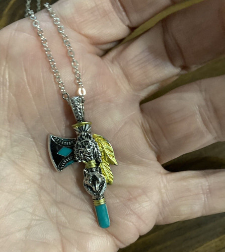 Wolf head turquoise hatchet - turquoise,