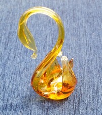 MID-CENTURY Amber Glass Lafiore SWAN Hand Blown in Mallorca with Feather Detail