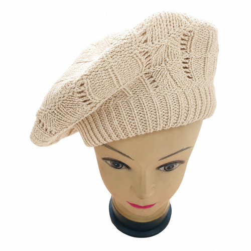 Satin lined knitted beret hat - satin,