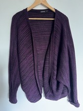 BOOHOO S/M Purple Black Stripe Chunky Knit Open Cardigan Oversized Batwing